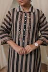 Rekha Agra_Black Chanderi Silk, Cotton Sequins Collared Hand Block Printed Kurta Set _Online_at_Aza_Fashions
