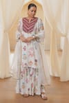 Buy_Rekha Agra_White Handloom Cotton, Organza Embroidery, Zari Floral Printed Sharara Set _at_Aza_Fashions