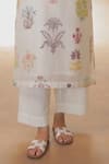 Rekha Agra_White Chanderi, Cotton Embroidery Round Neck Silk Floral Kurta Set _Online_at_Aza_Fashions