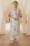 Buy_Rekha Agra_White Chanderi, Cotton Embroidery Round Neck Silk Floral Kurta Set _at_Aza_Fashions