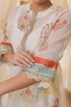 Buy_Rekha Agra_White Chanderi, Cotton Embroidery Round Neck Silk Floral Kurta Set _Online_at_Aza_Fashions