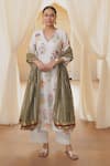 Buy_Rekha Agra_White Mukaish, Chanderi, Cotton Embroidery, Gota Patti Floral A-line Kurta Set _at_Aza_Fashions