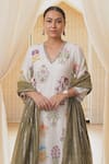 Shop_Rekha Agra_White Mukaish, Chanderi, Cotton Embroidery, Gota Patti Floral A-line Kurta Set _Online_at_Aza_Fashions