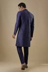 Shop_Spring Break_Navy Dupion, Silk, Cotton Embroidery Blue Geometric Sherwani Set _at_Aza_Fashions