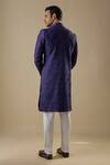 Shop_Spring Break_Navy Dupion, Silk, Cotton Embroidery Blue Sherwani Set _at_Aza_Fashions