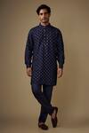 Buy_Spring Break_Navy Silk, Cotton Satin Embroidery Blue Kurta Set _at_Aza_Fashions