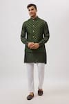 Buy_Spring Break_Emerald Green Dupion, Silk Embroidered Nehru Jacket _at_Aza_Fashions