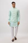 Buy_Spring Break_Mint Dupion, Silk Green Embroidered Nehru Jacket _at_Aza_Fashions