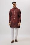 Buy_Spring Break_Maroon Dupion, Silk Embroidered Nehru Jacket _at_Aza_Fashions