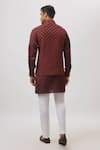 Shop_Spring Break_Maroon Dupion, Silk Embroidered Nehru Jacket _at_Aza_Fashions