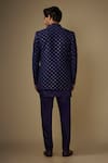 Shop_Spring Break_Navy Cotton Satin Embroidery Blue Geometric Jacket Kurta Set _at_Aza_Fashions