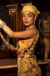 Affroz_Yellow Viscose, Crepe Embroidery Asymmetric Floral Hand Skirt Set _Online_at_Aza_Fashions