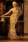 Buy_Affroz_Yellow Viscose, Crepe Embroidery Asymmetric Floral Hand Skirt Set _at_Aza_Fashions