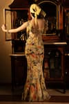Shop_Affroz_Yellow Viscose, Crepe Embroidery Asymmetric Floral Hand Skirt Set _at_Aza_Fashions