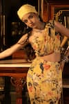 Affroz_Yellow Viscose, Crepe Embroidery Asymmetric Floral Hand Skirt Set _at_Aza_Fashions
