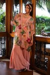Buy_Affroz_Pink Viscose, Crepe, Organza, Silk Sequins, Beads, Floral Print Kaftan Set _at_Aza_Fashions