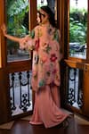 Shop_Affroz_Pink Viscose, Crepe, Organza, Silk Sequins, Beads, Floral Print Kaftan Set _at_Aza_Fashions