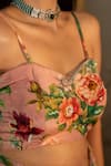 Buy_Affroz_Pink Viscose, Crepe Embroidery, Fabric Flowers Floral Hand Skirt And Bustier Set _Online_at_Aza_Fashions