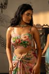 Shop_Affroz_Pink Viscose, Crepe Embroidery, Fabric Flowers Floral Hand Skirt And Bustier Set _Online_at_Aza_Fashions
