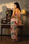 Shop_Affroz_Pink Viscose, Crepe Embroidery, Fabric Flowers Floral Hand Skirt And Bustier Set _at_Aza_Fashions