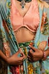 Affroz_Blue Organza, Silk, Tissue Embroidery, Beads V-neck, Round Floral Lehenga Set _Online_at_Aza_Fashions