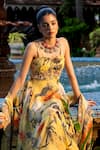 Affroz_Yellow Organza, Cotton Satin, Silk Sequins, Beads Sweetheart Floral Anarkali Set _Online_at_Aza_Fashions