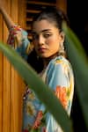 Buy_Affroz_Blue Viscose, Crepe Embroidery Square Neck Floral Hand Kaftan _Online_at_Aza_Fashions