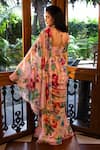 Shop_Affroz_Pink Organza, Silk, Viscose, Crepe Embroidery Floral Print Pre-draped Saree Set _at_Aza_Fashions