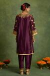 Shop_Saina Kapoor_Wine Chanderi Embroidery Split V-neck Choga Kurta Set _at_Aza_Fashions
