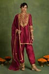 Buy_Saina Kapoor_Magenta Chanderi Embroidery Round Neck Kurta Set _at_Aza_Fashions