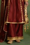 Saina Kapoor_Maroon Chanderi Embroidery Split V-neck Kurta Set _Online_at_Aza_Fashions