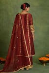 Shop_Saina Kapoor_Maroon Chanderi Embroidery Split V-neck Kurta Set _at_Aza_Fashions