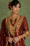 Buy_Saina Kapoor_Maroon Chanderi Embroidery Split V-neck Kurta Set _Online_at_Aza_Fashions