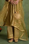 Saina Kapoor_Green Chanderi Embroidery Round Neck Beige Kurta Set _Online_at_Aza_Fashions