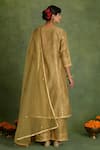 Shop_Saina Kapoor_Green Chanderi Embroidery Round Neck Beige Kurta Set _at_Aza_Fashions