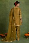 Shop_Saina Kapoor_Green Chanderi Embroidery Split V-neck Kurta Set _at_Aza_Fashions