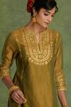 Buy_Saina Kapoor_Green Chanderi Embroidery Split V-neck Kurta Set _Online_at_Aza_Fashions
