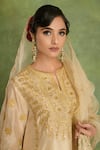 Buy_Saina Kapoor_Beige Chanderi Embroidery, Zari Round Neck Choga Set _Online_at_Aza_Fashions
