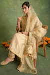 Shop_Saina Kapoor_Beige Chanderi Embroidery, Zari Round Neck Choga Set _Online_at_Aza_Fashions