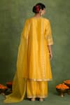 Shop_Saina Kapoor_Yellow Chanderi Embroidery Split V-neck Kurta Set _at_Aza_Fashions
