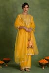 Buy_Saina Kapoor_Yellow Chanderi Embroidery Split V-neck Kurta Set _at_Aza_Fashions