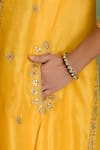 Saina Kapoor_Yellow Chanderi Embroidery Split V-neck Kurta Set _at_Aza_Fashions