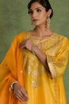 Buy_Saina Kapoor_Yellow Chanderi Embroidery, Zari Keyhole Neck Choga Kurta Set _Online_at_Aza_Fashions