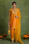 Buy_Saina Kapoor_Orange Chanderi Embroidery Round Neck Kurta Set _at_Aza_Fashions