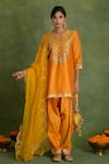 Buy_Saina Kapoor_Orange Chanderi Embroidery Split V-neck Yellow And Choga Kurta Set _at_Aza_Fashions