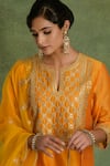 Buy_Saina Kapoor_Orange Chanderi Embroidery Split V-neck Yellow And Choga Kurta Set _Online_at_Aza_Fashions