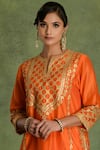 Saina Kapoor_Orange Chanderi Embroidery, Tassels Split V-neck Kurta Set _Online_at_Aza_Fashions