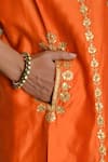 Buy_Saina Kapoor_Orange Chanderi Embroidery, Tassels Split V-neck Kurta Set _Online_at_Aza_Fashions