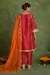Shop_Saina Kapoor_Pink Chanderi Embroidery Split V-neck Choga Kurta Set _at_Aza_Fashions