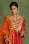 Saina Kapoor_Pink Chanderi Embroidery Split V-neck Choga Kurta Set _Online_at_Aza_Fashions